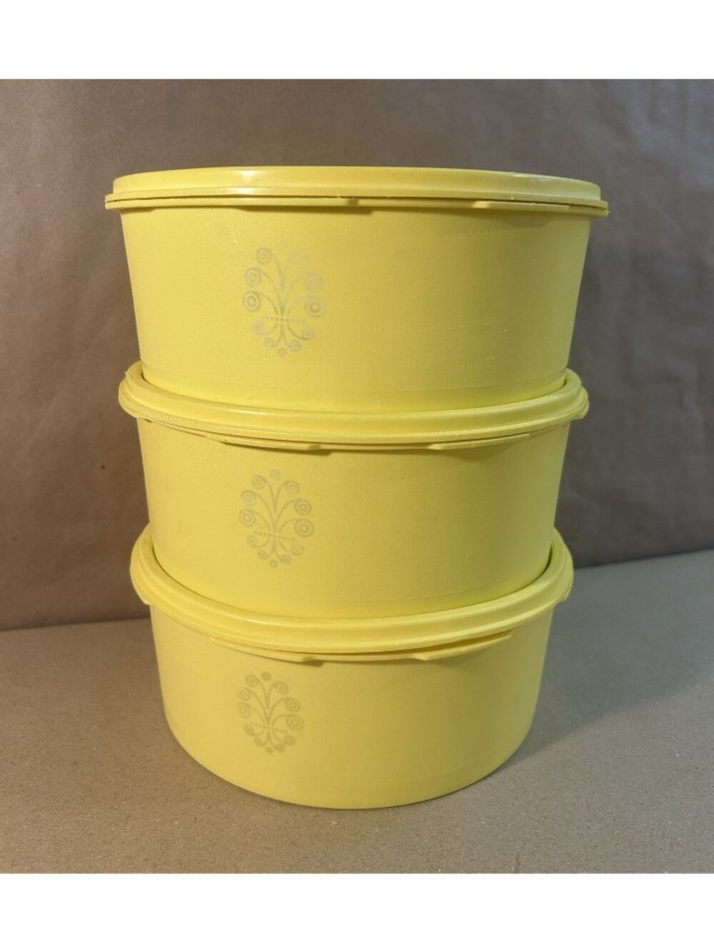 3 Vintage Tupperware Yellow Daffodil Servalier Canisters #1204 w/ Lids #1205